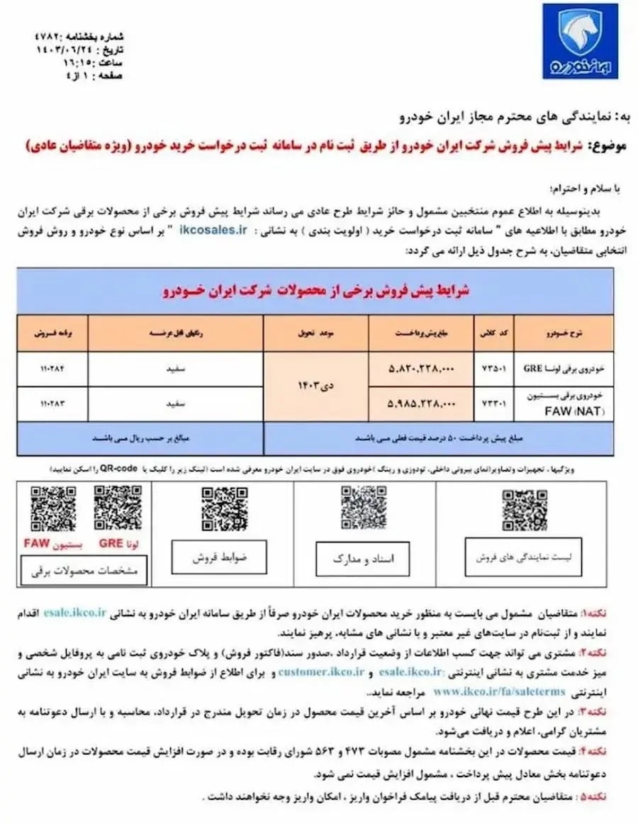 جزئیات پیش فروش دو محصول برقی ایران خودرو ویژه شهریور ۱۴۰۳