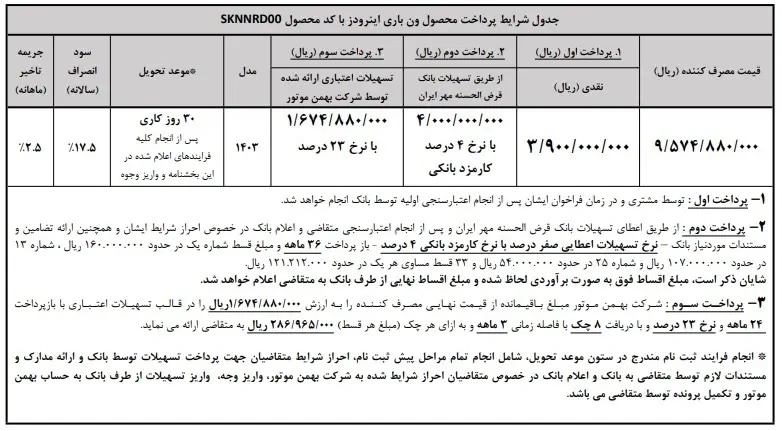 طرح فروش ون اینرودز باری مهر ۱۴۰۳ + جدول و شرایط