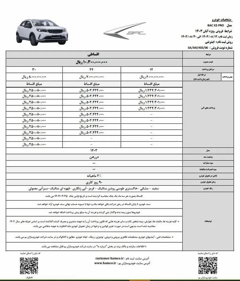 شرایط فروش اقساطی BAC X۳ pro کرمان موتور اعلام شد + جزئیات و قیمت