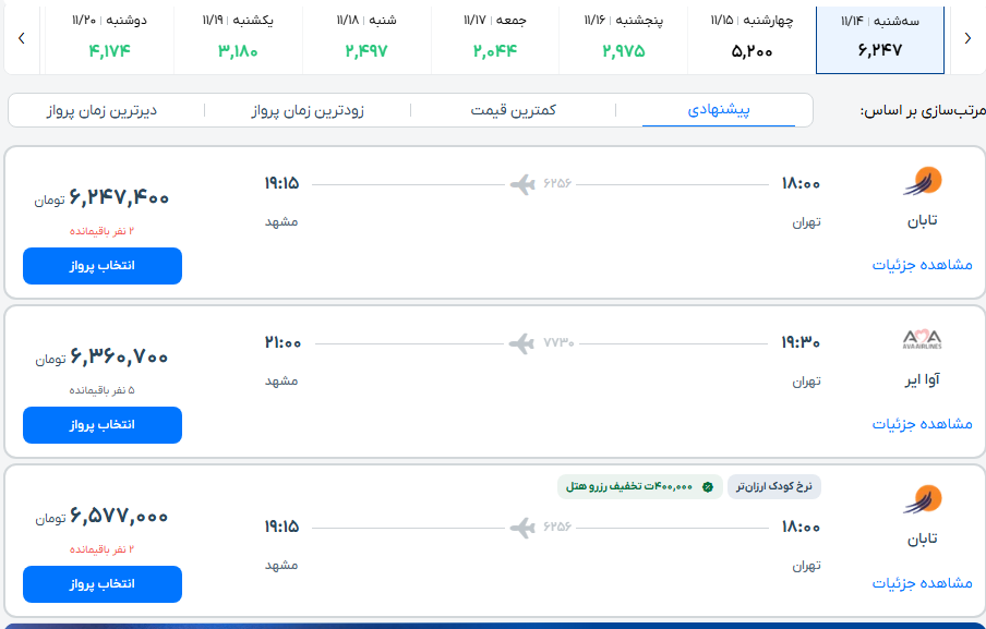 قیمت بلیت هواپیما دوباره اوج گرفت/ پرواز تهران - مشهد به بیش از ۹ میلیون تومان رسید