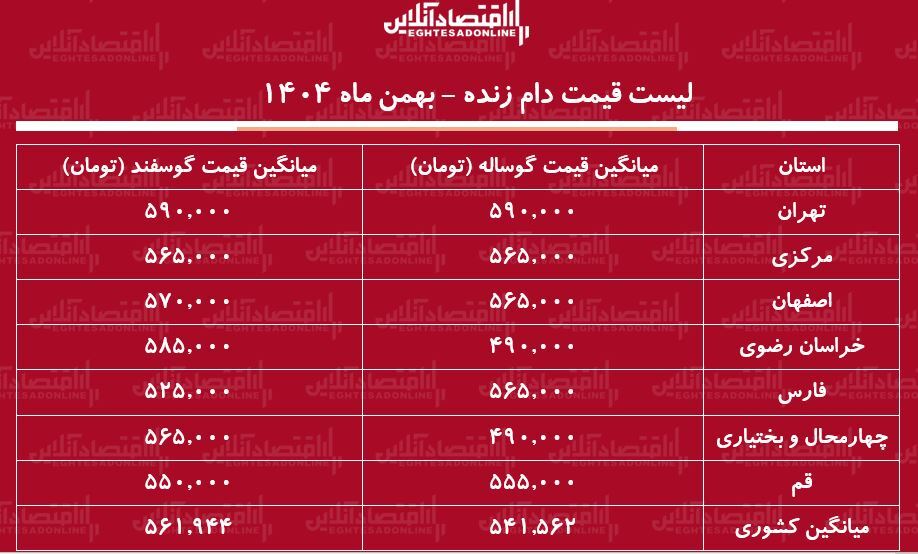 لیست قیمت دام زنده امروز ۳۰ بهمن ۱۴۰۴ / گوسفند زنده کیلویی چند شد؟ + جدول